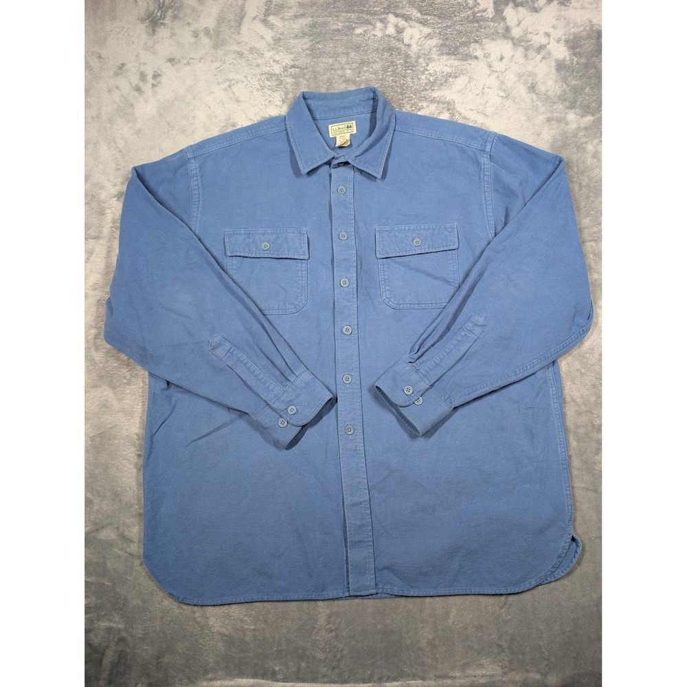 LL Bean Shirt Mens XL Blue Solid Flannel Long Sleeve Button Up Workwear